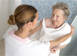 old woman having a bath